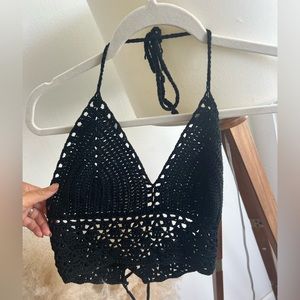 Black Crochet Beach Top